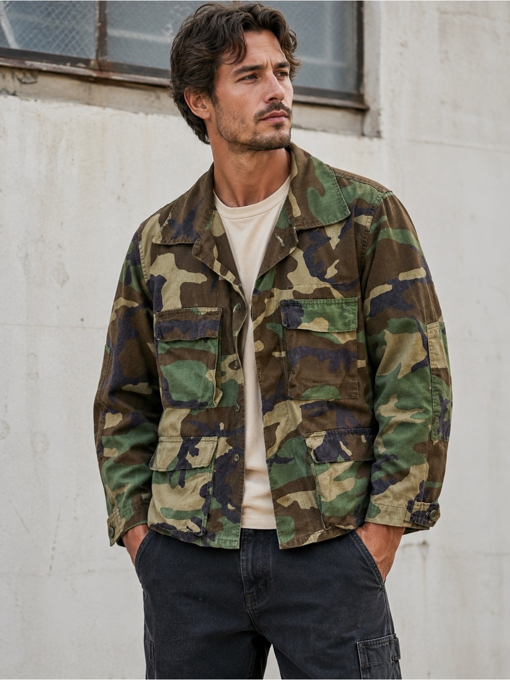 Men's Camouflage Field Jacket - Green Camo Size S Short Military Gorpcore